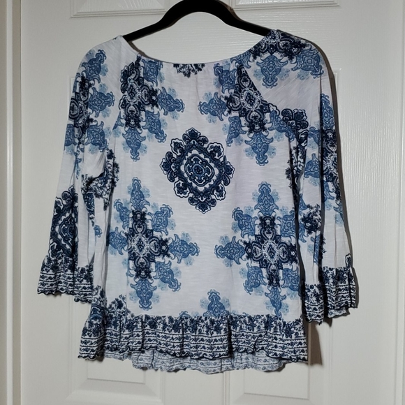 INC Blue & White Patterned Blouse - Picture 3 of 9